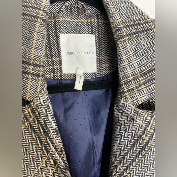 Avec Les Filles Brown Double Breast Plaid Wool Blend Textured Blazer Sz Small - Picture 5 of 13